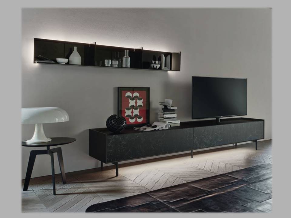 porta tv con frontali ceramica nero greco
