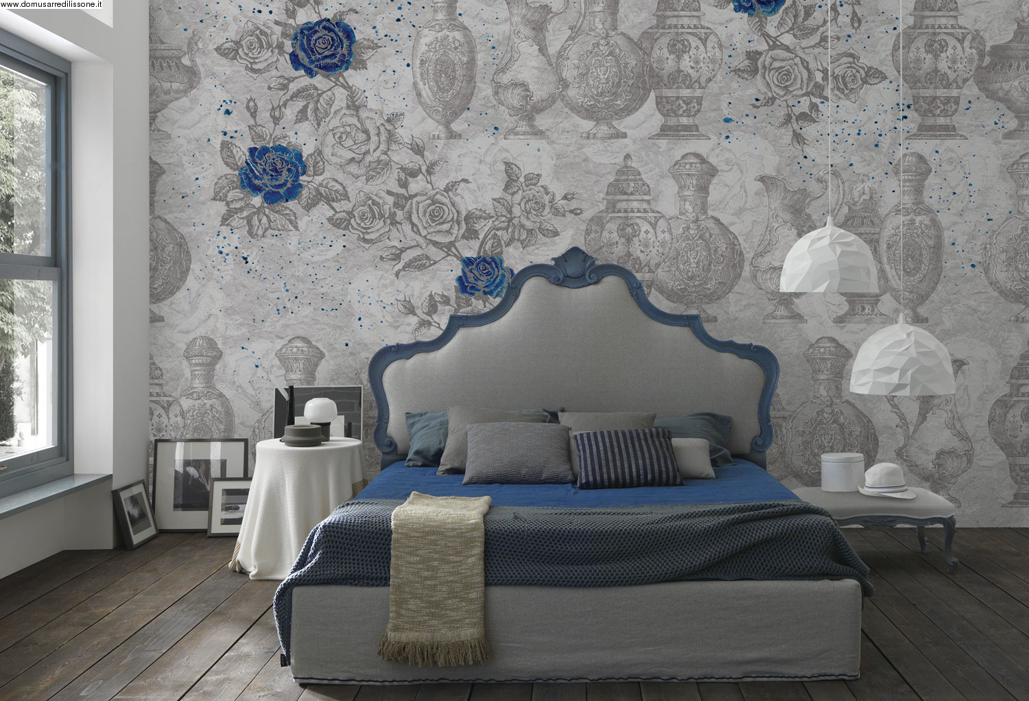 tappezzeria da camera da letto grigio e blu