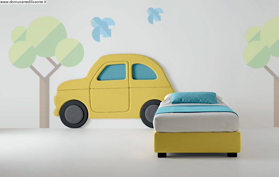 letto singolo imbottito a forma di macchinina