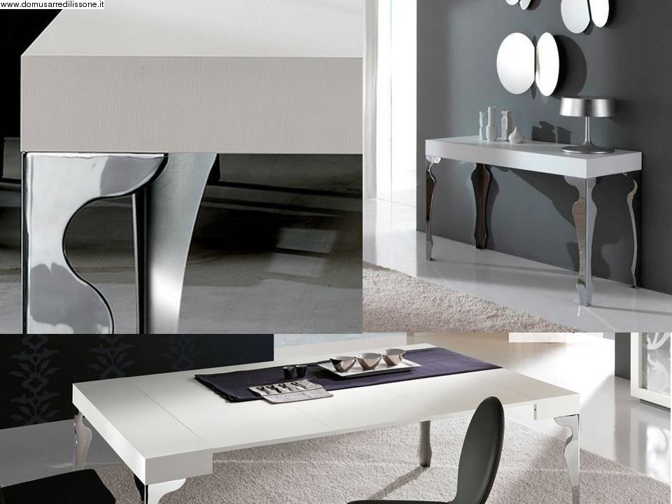 consolle luxury riflessi meccanismo di apertura e particolare gamba cromata