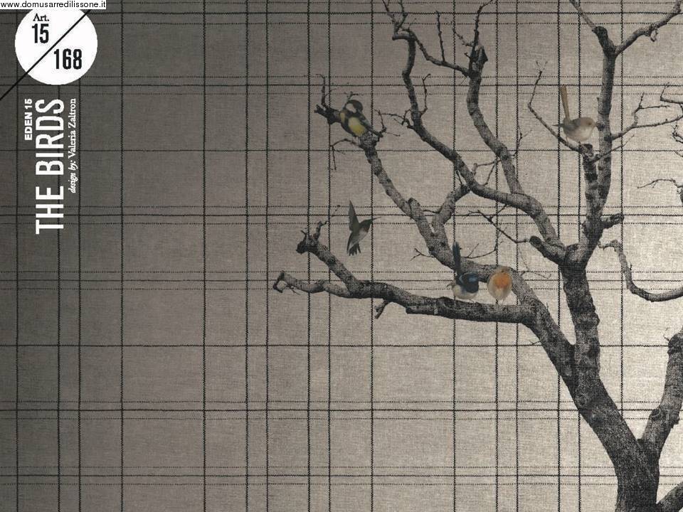 wallpaper albero e uccellini colorati